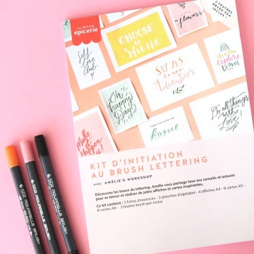 Kit d'initiation au brush lettering - rose/orange