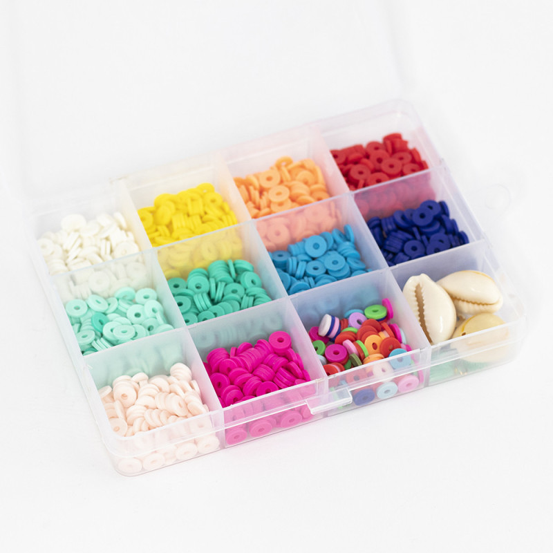 Boite de 11 couleurs POP de perles heishi 6 mm + accessoires