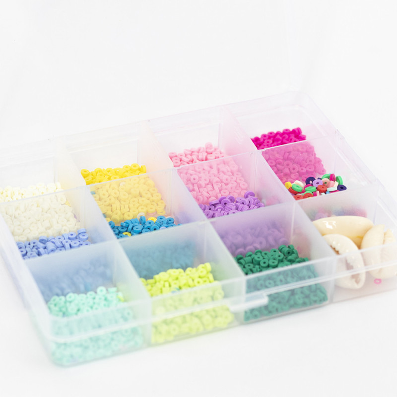 Boite de 11 couleurs POP de perles heishi 3 mm + accessoires