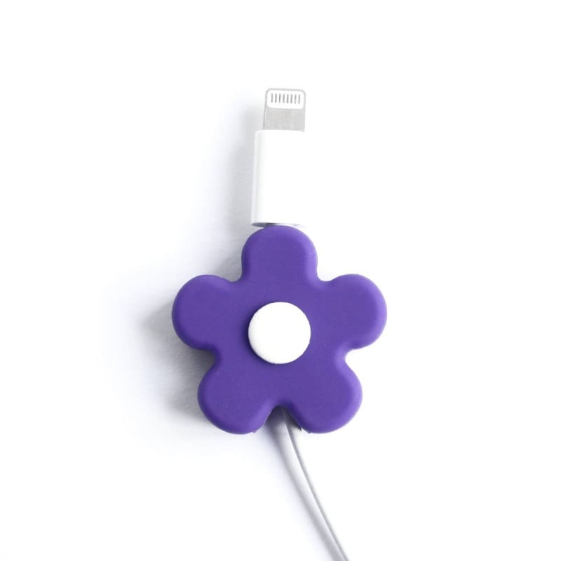 Protège-câble - Fleur violette et blanche