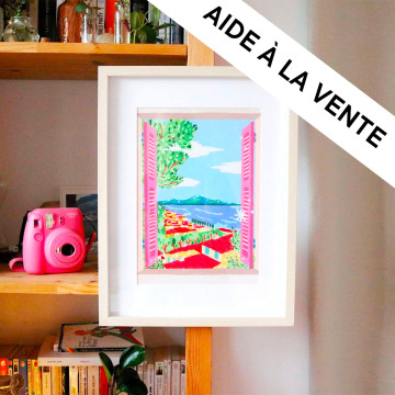 Exemple présentation Petit Pinceau - Fenêtre ouverte sur Naples (Home Together au verso) - Avec cadre