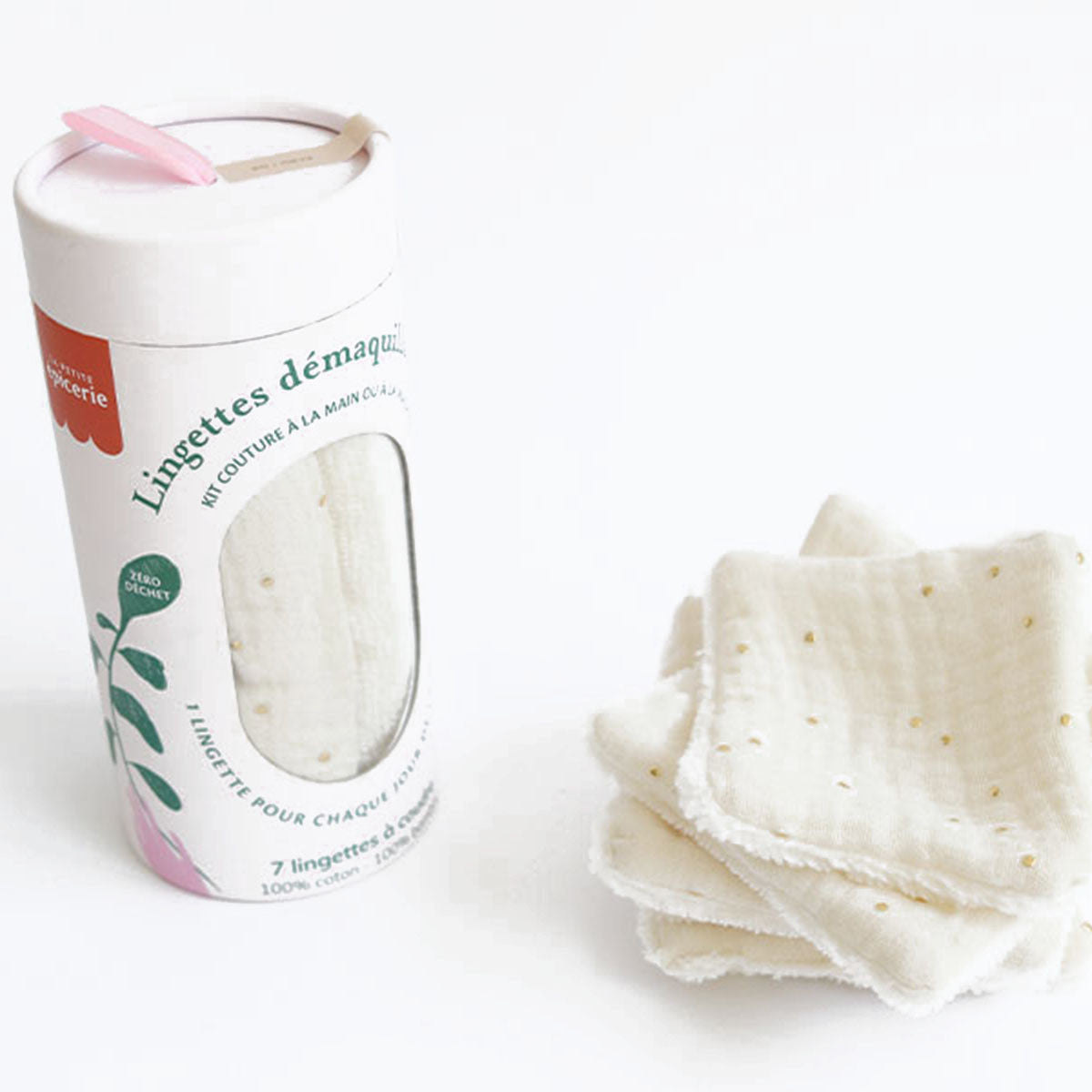 Kit couture - 7 lingettes démaquillantes à coudre - Ecru/Or