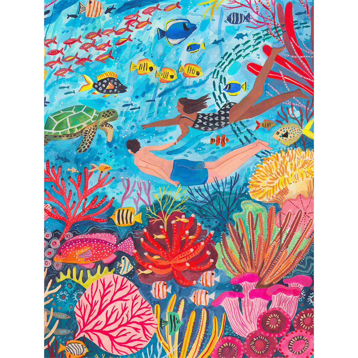 Exemple présentation Petit Pinceau recto/verso - Coral Reef et Maisons colorées avec cadre