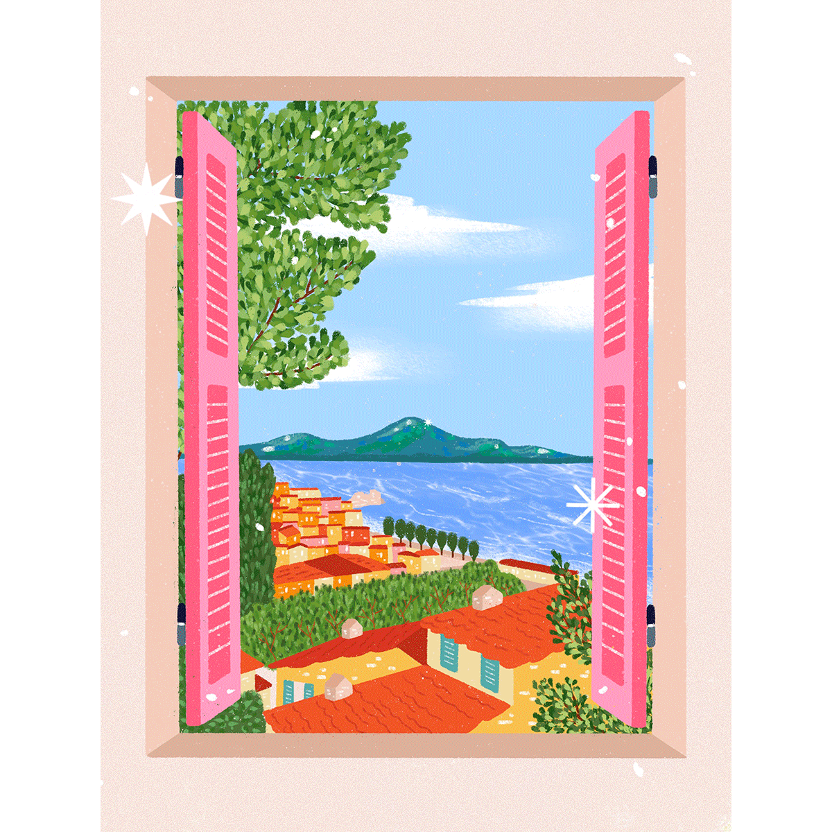 Exemple présentation Petit Pinceau recto/verso - Fenêtre ouverte sur Naples et Home Together avec cadre
