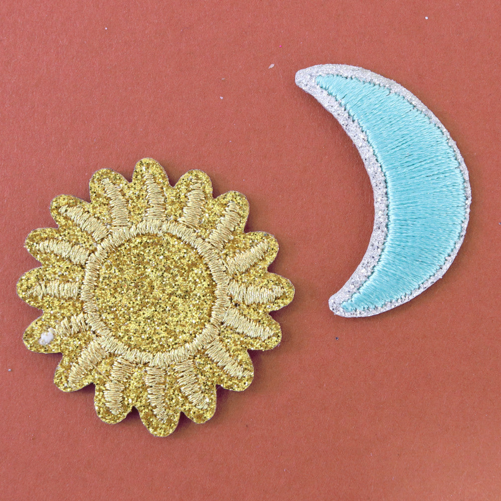 Achat Ecusson thermocollant à paillettes - soleil & lune